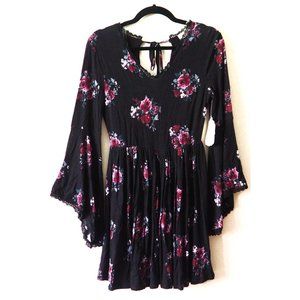NWT Altar’d State Black Floral Long Bell Sleeve Dress sz S